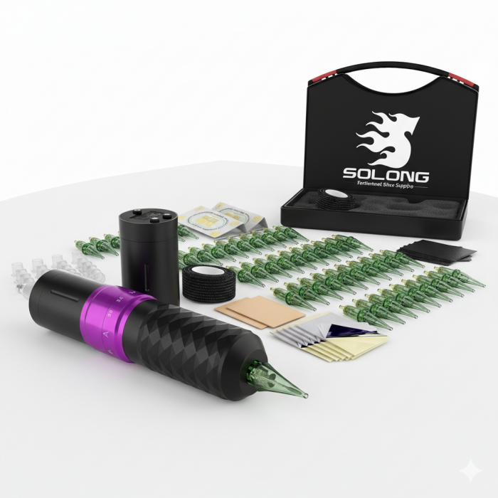 Zestaw do tatuażu Maszynka do Tatuażu Bezprzewodowa Pen Igły Tusze 2 baterie