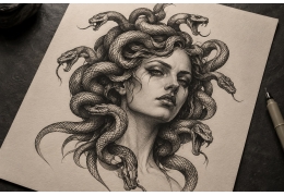 Tatuaż Meduza — znaczenie, mitologia i portret z wężami